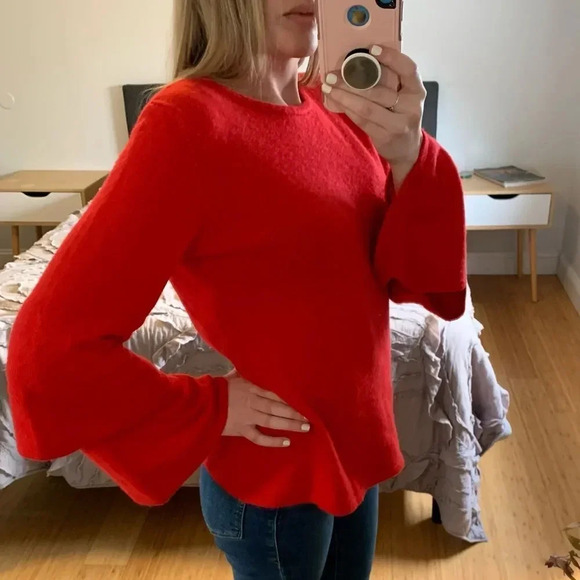 Sail to Sable Cashmere Wool Blend Bell Sleeve Sweater - Picture 1 of 10